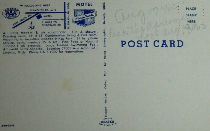 Hines Park Motel - Old Postcard